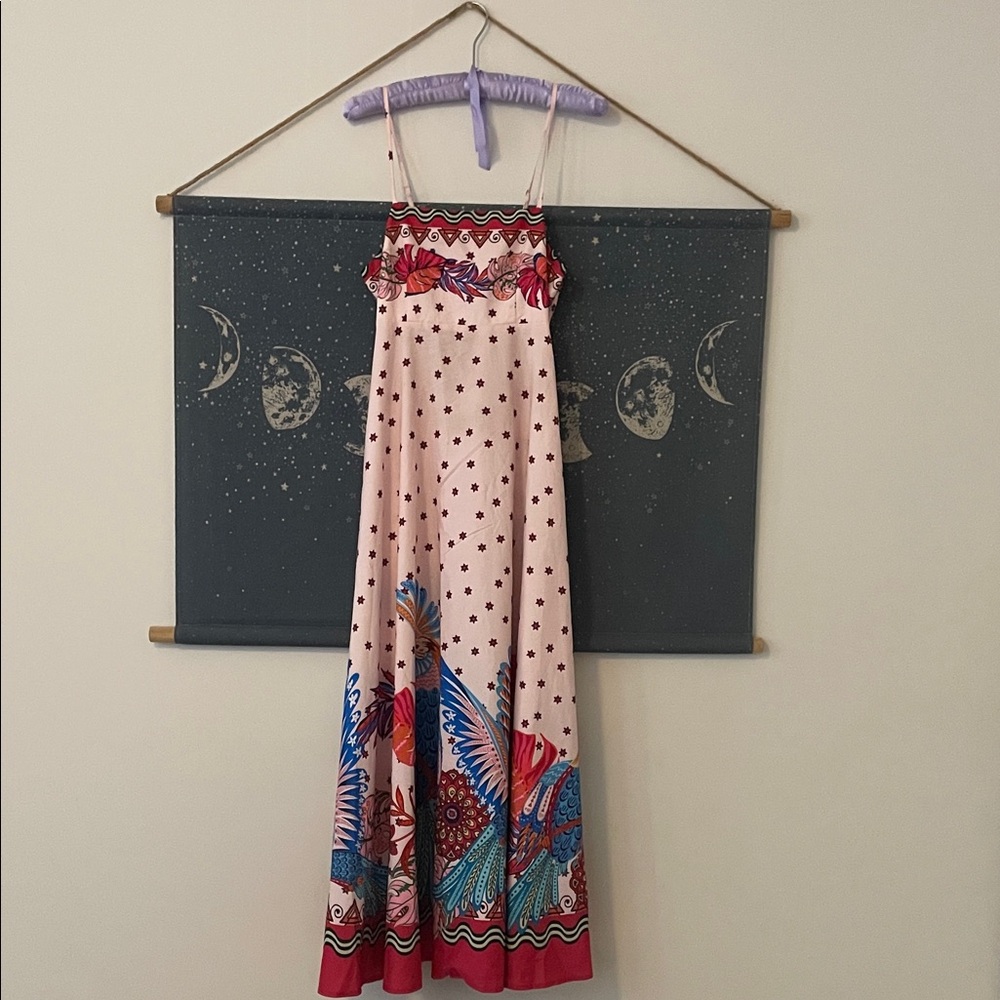 SHEIN Pink Maxi Dress with Blue & Red Floral Print